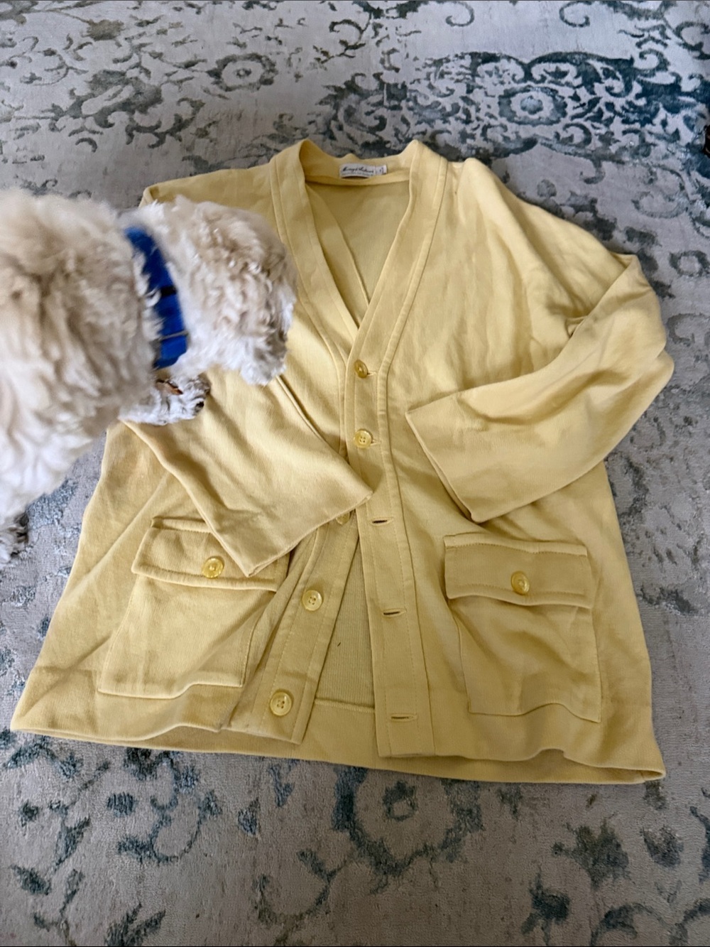 Yellow Button-Front Cardigan wool sweater men’s